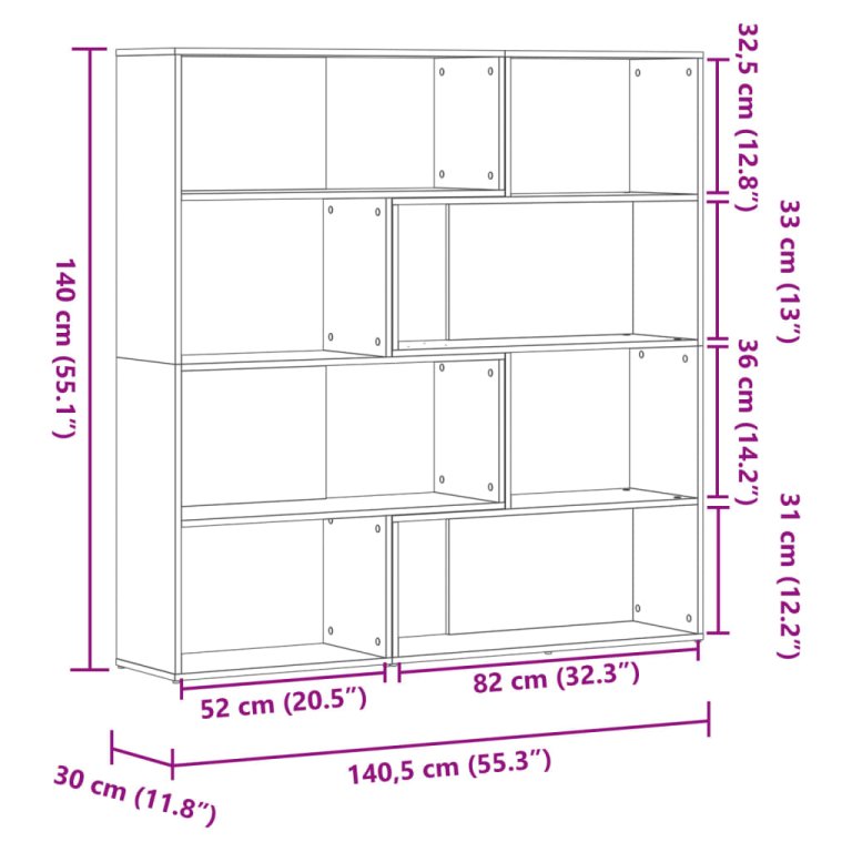 Bibliotecă de colț cu 4 niveluri gri sonoma 85x85x140 cm lemn