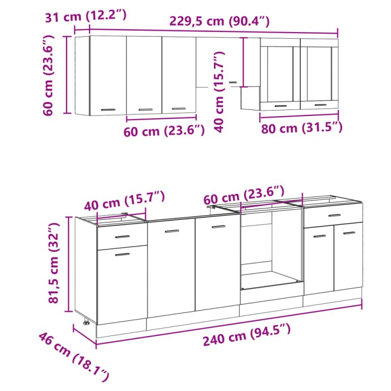 Set dulap de bucătărie, 8 piese, stejar sonoma, lemn prelucrat