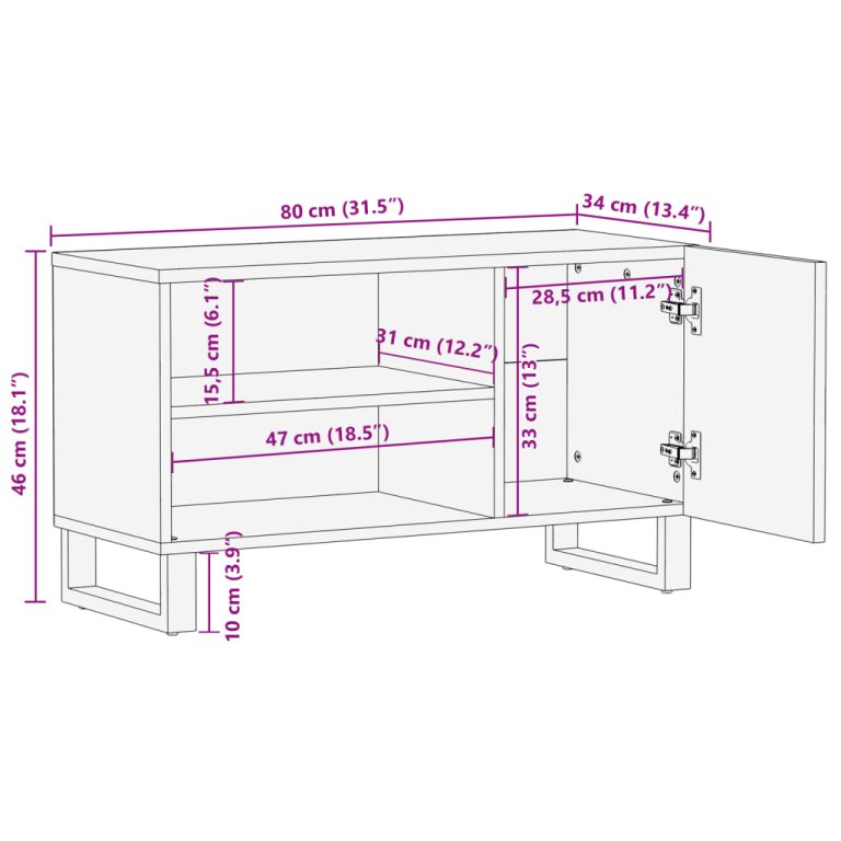 Dulap TV maro 80x34x46 cm lemn masiv de mango