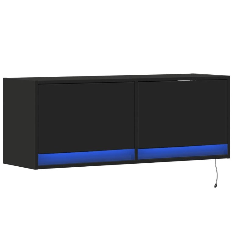 Comodă TV de perete cu lumini LED, negru, 100x31x38 cm