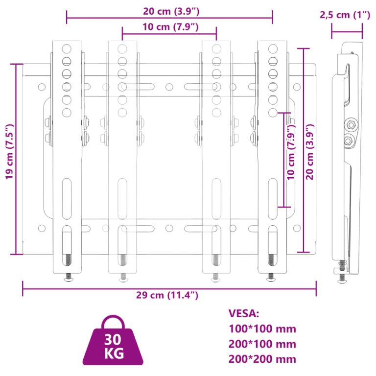 Suport TV de perete, ecran 14-42 inchi Max VESA 200x200 mm 30kg