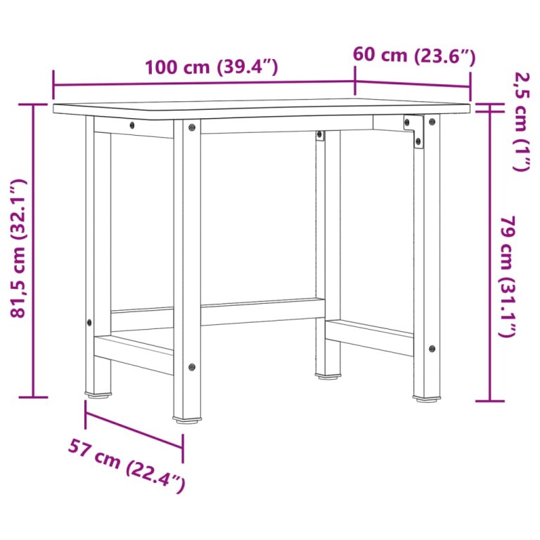 Banc de lucru, 100x(55-60)x81,5 cm, lemn masiv de fag