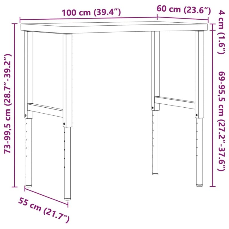 Banc de lucru, 100x(55-60)x(73-99,5) cm, lemn masiv de fag