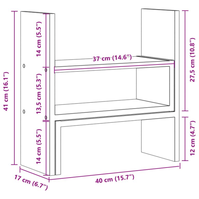 Organizator birou, gri beton, 40x17x41 cm, lemn prelucrat