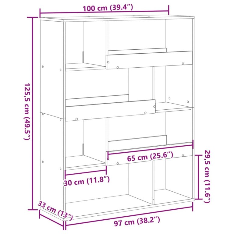 Bibliotecă, lemn vechi, 100x33x125,5 cm, lemn prelucrat