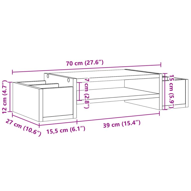 Suport monitor cu depozitare, stejar artizanal 70x27x15 cm lemn