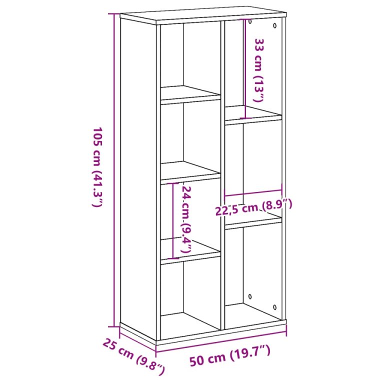 Bibliotecă, gri sonoma, 50x25x105 cm, lemn prelucrat