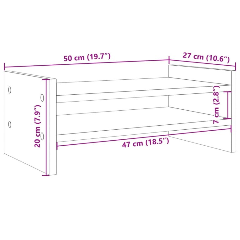 Suport de monitor, stejar fumuriu, 50x27x20 cm, lemn prelucrat