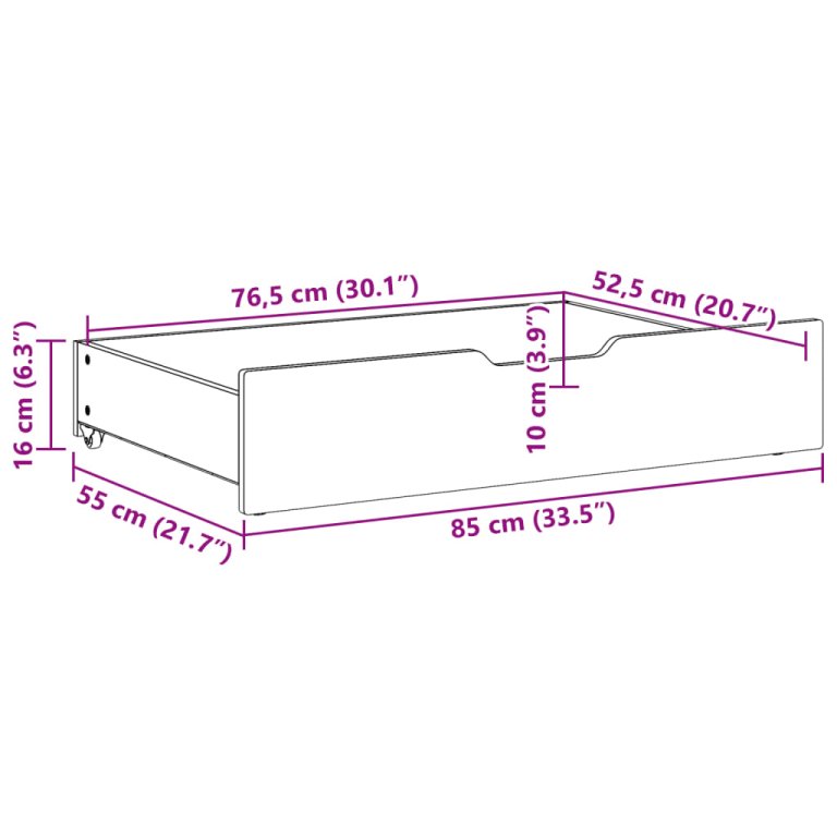 Sertare de pat, 2 buc., 85x55x16 cm, alb, lemn masiv de pin