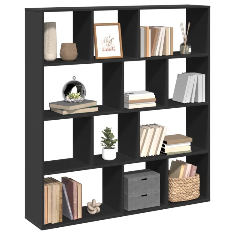 Bibliotecă, negru, 132x29x141,5 cm, lemn prelucrat