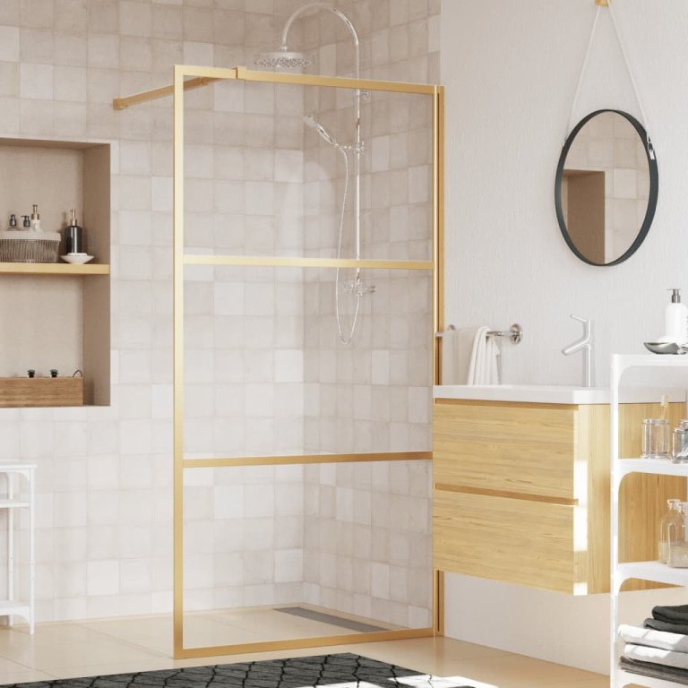 Paravan de duș walk-in auriu 115x195 cm sticlă ESG transparentă