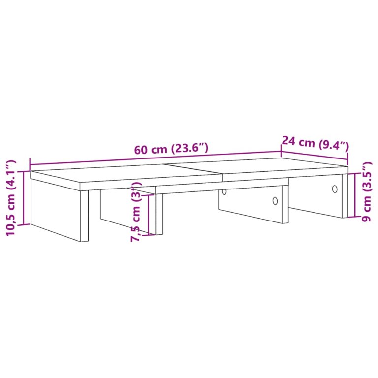 Suport monitor reglabil, negru, 60x24x10,5 cm, lemn prelucrat