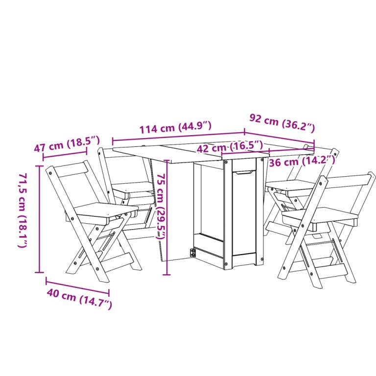 Set mobilier tip fluture Corona, pliabil 5 piese maro lemn pin