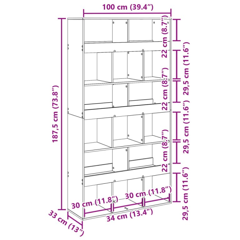 Bibliotecă, stejar sonoma, 100x33x187,5 cm, lemn prelucrat