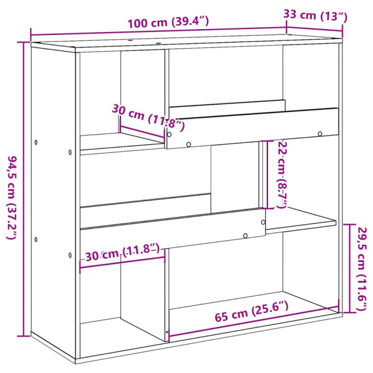 Bibliotecă/Separator de cameră stejar artizanal, 100x33x94,5 cm