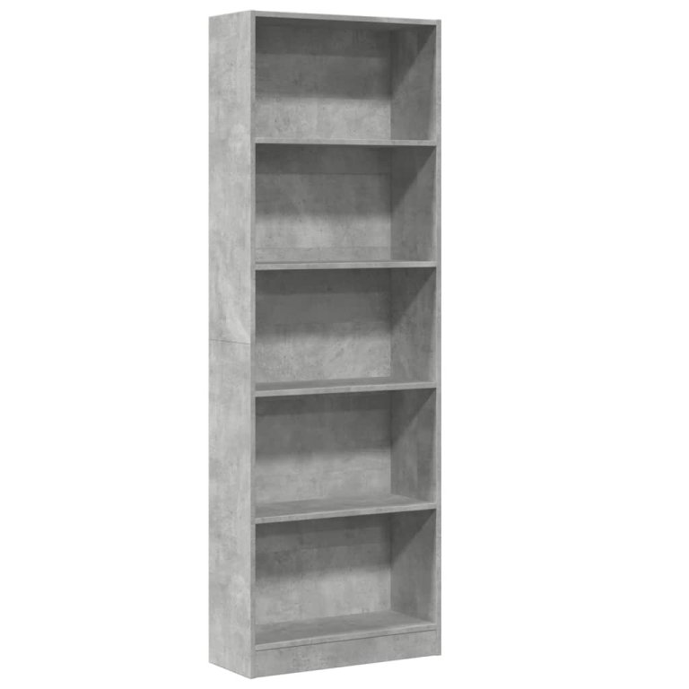 Bibliotecă, gri beton, 60x24x176 cm, lemn prelucrat