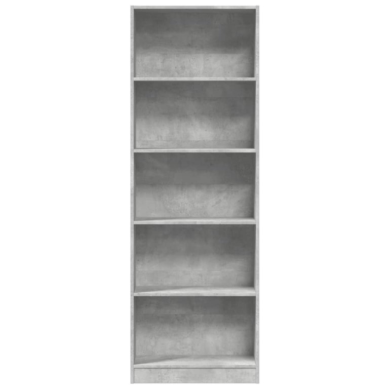 Bibliotecă, gri beton, 60x24x176 cm, lemn prelucrat