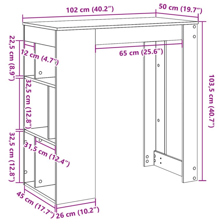 Masă de bar cu rafturi, negru, 102x50x103,5 cm, lemn prelucrat