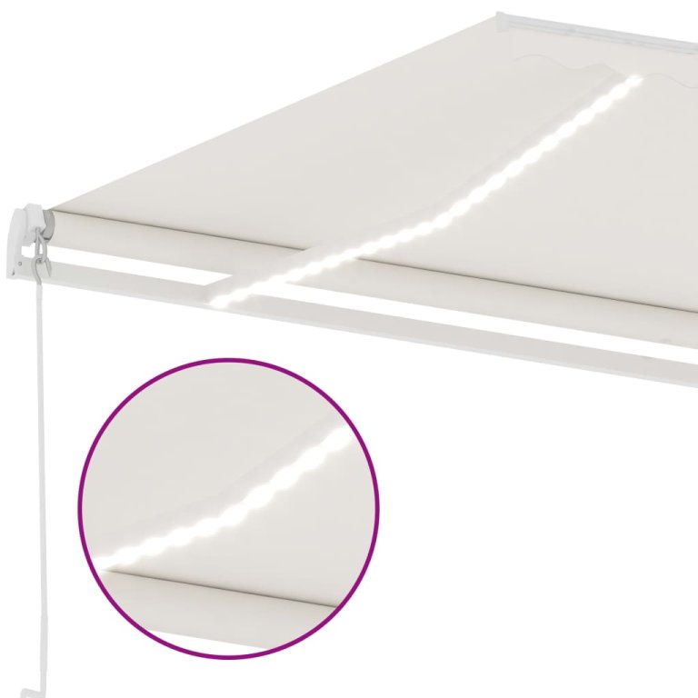 Copertină retractabilă manual cu LED, crem, 500x350 cm