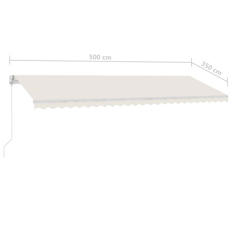 Copertină retractabilă manual cu LED, crem, 500x350 cm