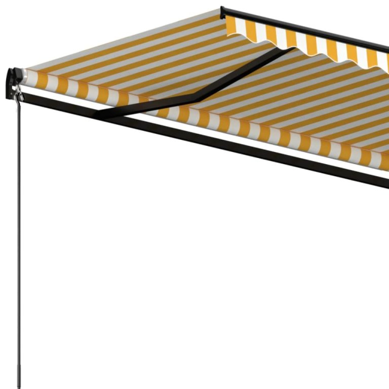 Copertină retractabilă manual, galben și alb, 450x350 cm