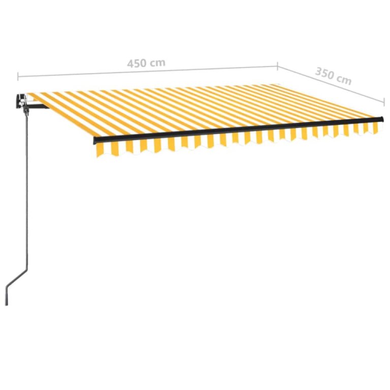 Copertină retractabilă manual, galben și alb, 450x350 cm