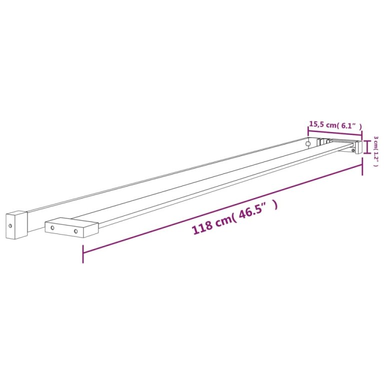 Raft de duș pentru perete cabină de duș negru, 118 cm, aluminiu