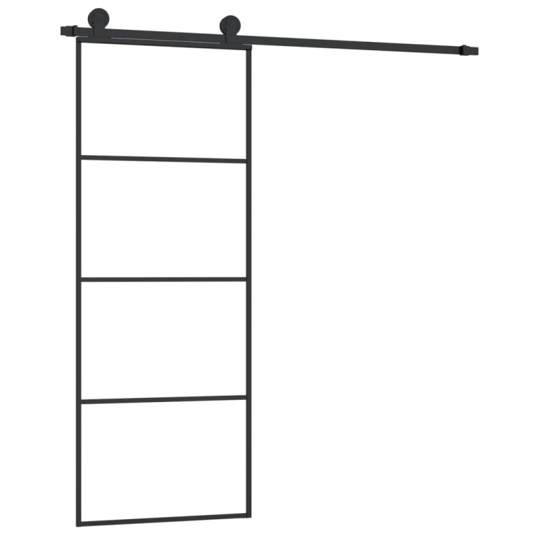 Ușă glisantă cu set feronerie, 76x205 cm, sticlă ESG/aluminiu