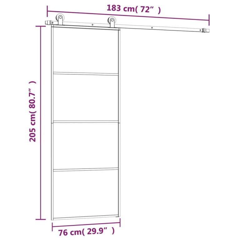 Ușă glisantă cu set feronerie, 76x205 cm, sticlă ESG/aluminiu