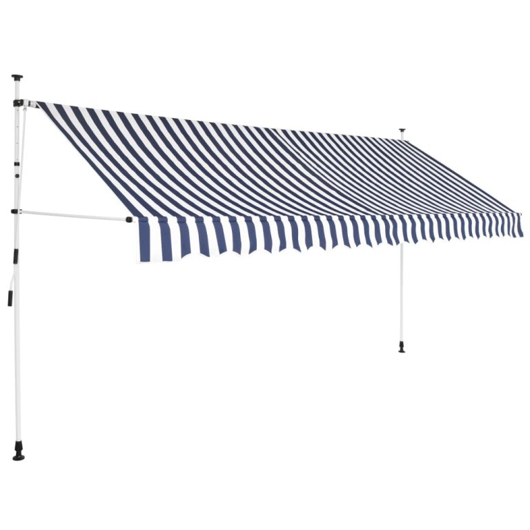 Copertină retractabilă manual, dungi albastru și alb, 400 cm