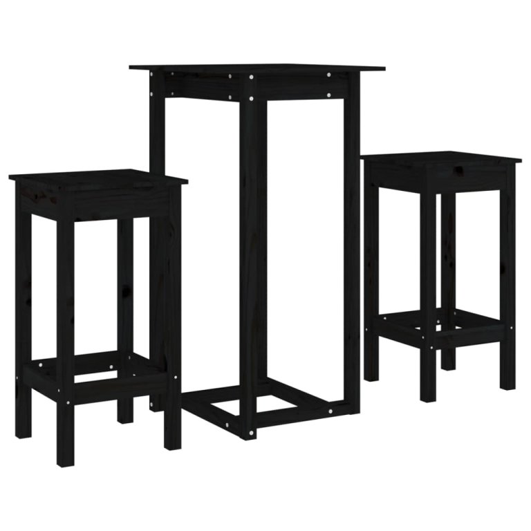 Set mobilier de bar, 3 piese, negru, lemn masiv de pin