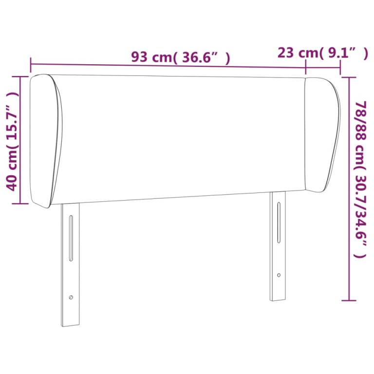 Tăblie de pat cu aripioare gri închis 93x23x78/88 cm textil