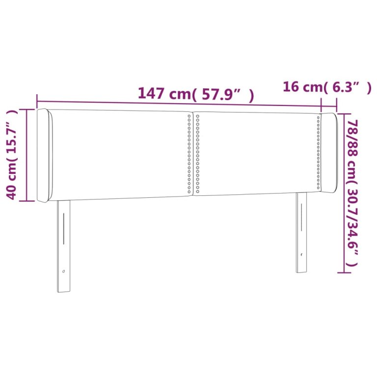 Tăblie de pat cu LED, albastru închis, 147x16x78/88 cm, catifea