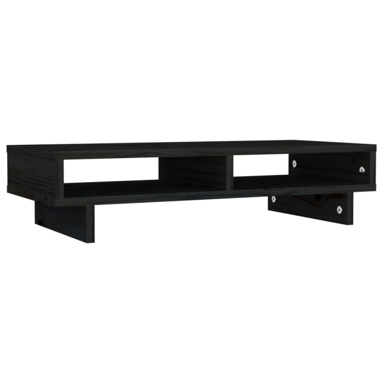 Suport pentru monitor, negru, 60x27x14 cm, lemn masiv de pin