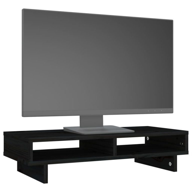 Suport pentru monitor, negru, 60x27x14 cm, lemn masiv de pin