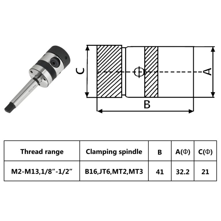 Mandrină de filetare cu tarod B16 coadă MT2 filet intern M2-M13