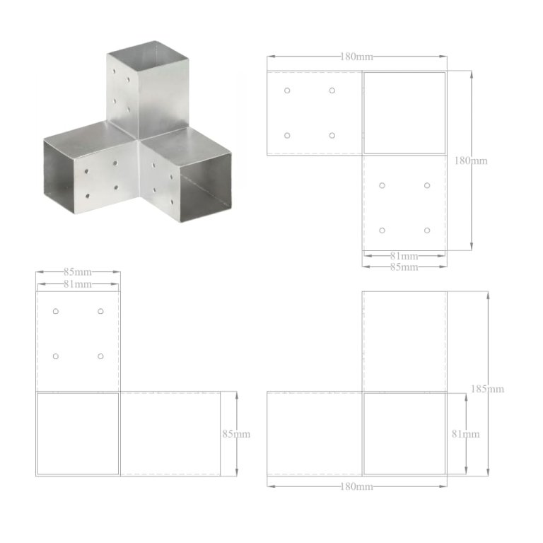 Conectori de grindă, formă Y, 4 buc, 81x81 mm, metal galvanizat