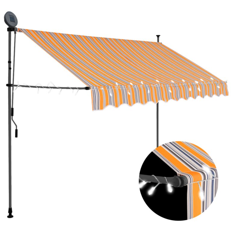 Copertină retractabilă manual cu LED, galben & albastru, 250 cm