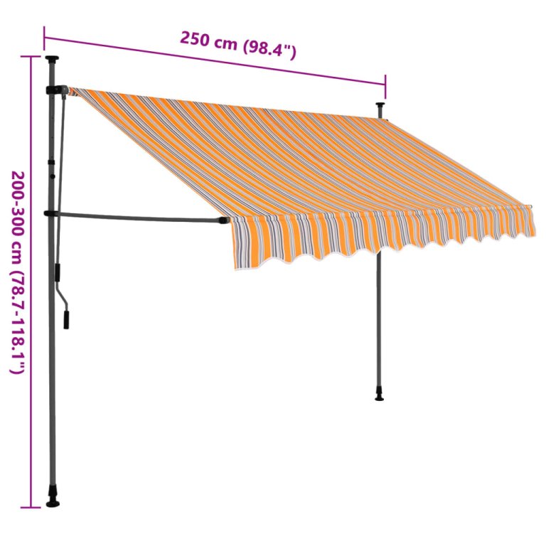 Copertină retractabilă manual cu LED, galben & albastru, 250 cm