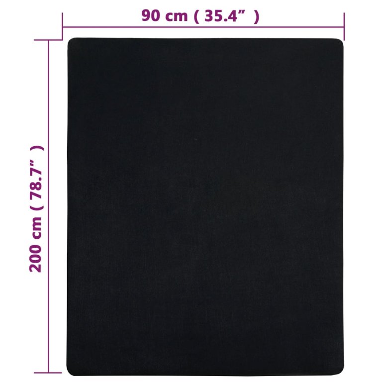 Cearșaf de pat cu elastic, 2 buc., negru, 90x200 cm, bumbac