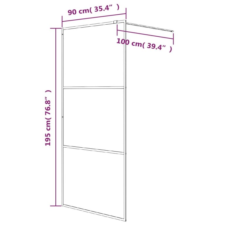 Perete cabină duș walk-in negru 90x195 cm sticlă ESG semi-mată