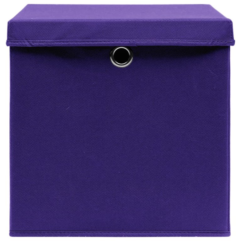 Cutii depozitare cu capace 10 buc. violet, 32x32x32 cm, textil