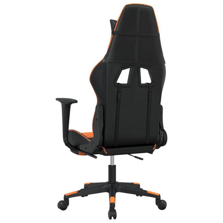 Scaun gaming masaj/suport picioare, negru/portocaliu, piele eco