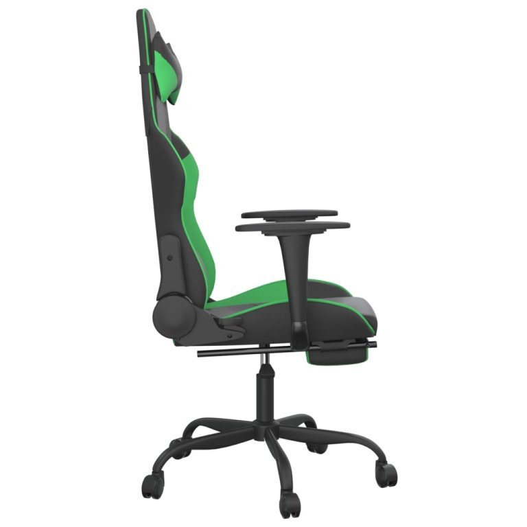 Scaun gaming de masaj/suport picioare, negru/verde, piele eco