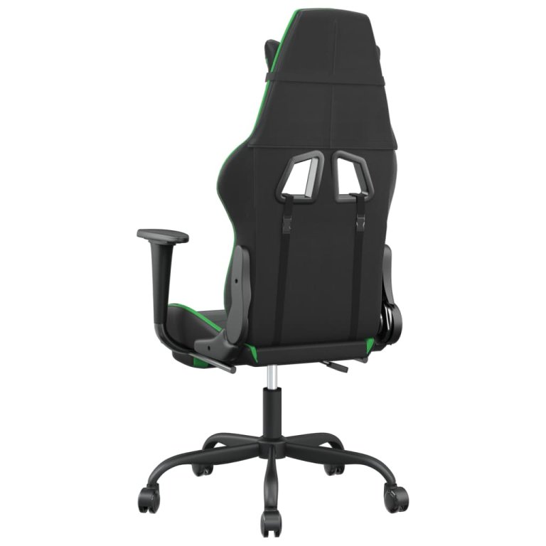 Scaun gaming de masaj/suport picioare, negru/verde, piele eco