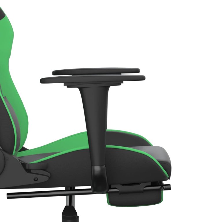 Scaun gaming de masaj/suport picioare, negru/verde, piele eco