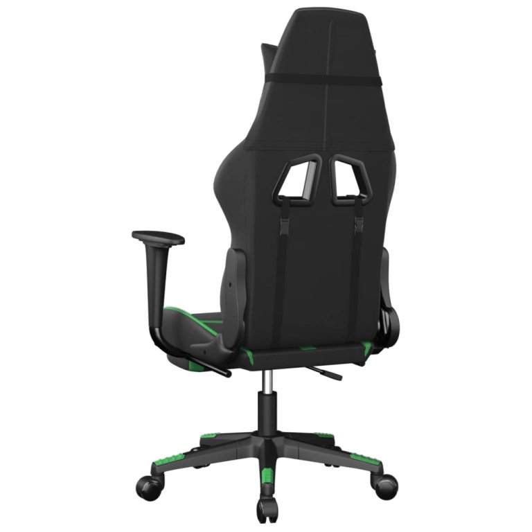 Scaun gaming de masaj/suport picioare, negru/verde, piele eco