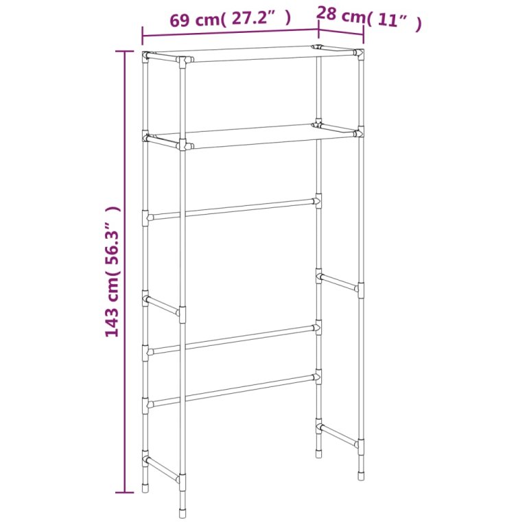 Raft depozitare mașină spălat 2 niveluri gri 69x28x143 cm, fier