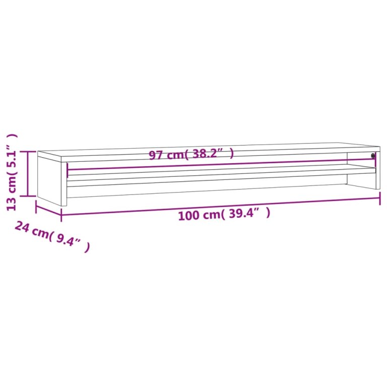 Suport monitor, gri beton, 100x24x13 cm, lemn prelucrat