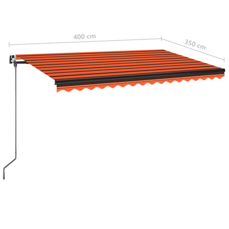 Copertină retractabilă manual, LED, portocaliu/maro, 400x350 cm